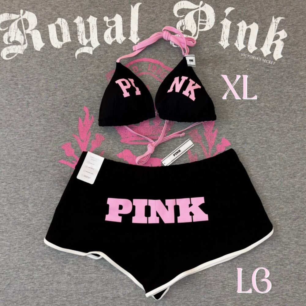 Victoria’s Secret PINK Limited Edition Black & Pink String Bikini & Short Set